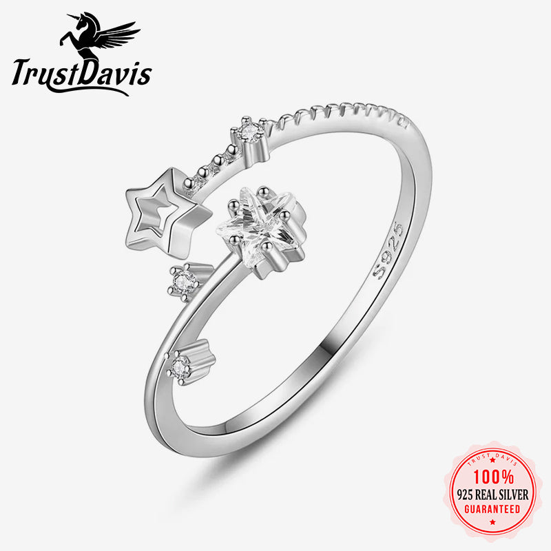 Ring Fashion Sweet Hollow Star CZ Opening Rings L200
