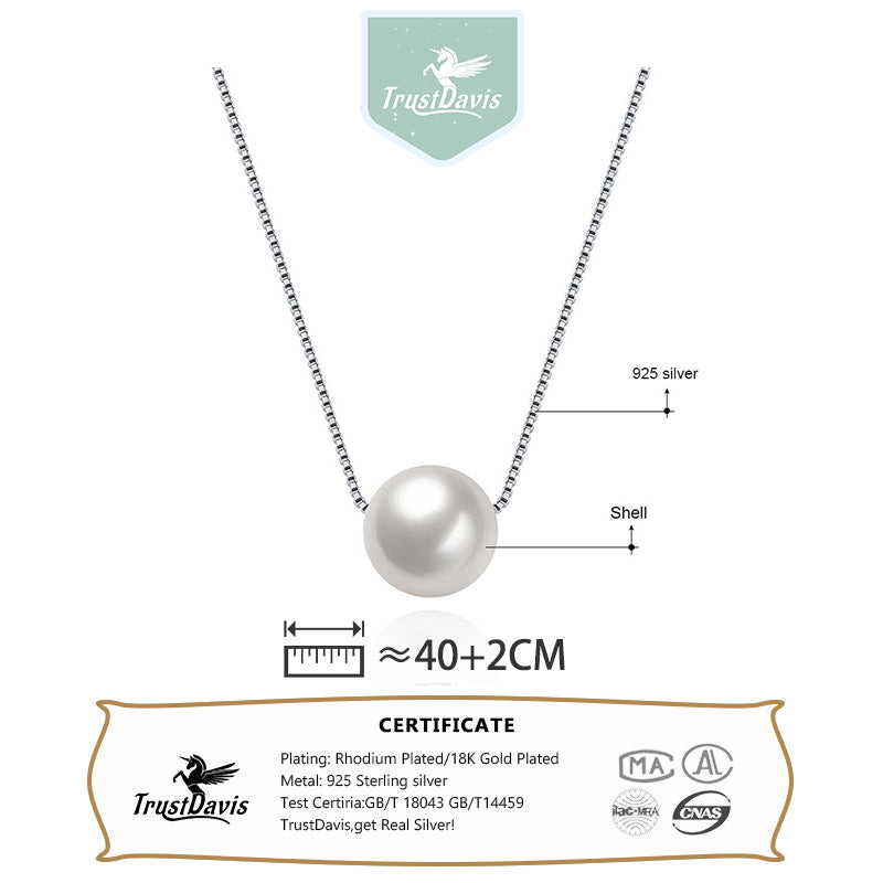 Trustdavis Luxury 925 Sterling Silver Fashion White 6 8 10mm Pearl Pendant 40cm Short Necklace For Women Wedding Jewelry DA189
