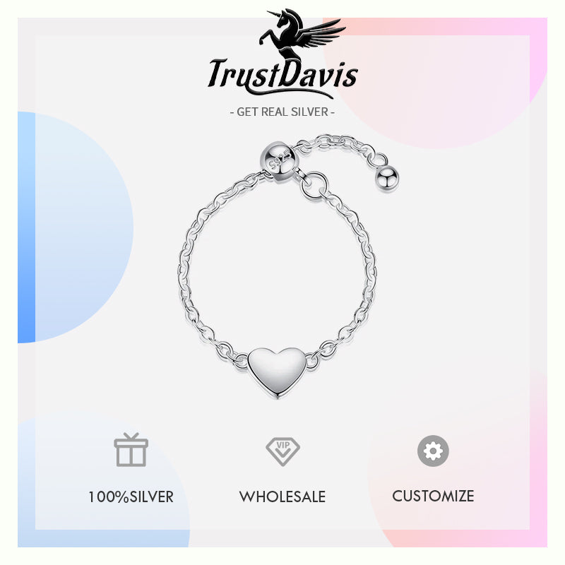 Fashion Romantic Sweet Heart Chain Ring Sizable DA1885