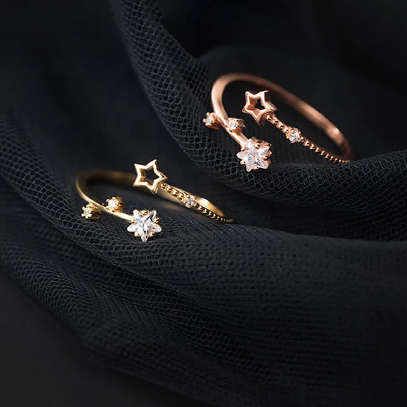 Ring Fashion Sweet Hollow Star CZ Opening Rings L200