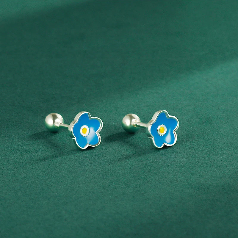 Kids Stud Colour Glaze Flower Screw Stud Earrings DF362