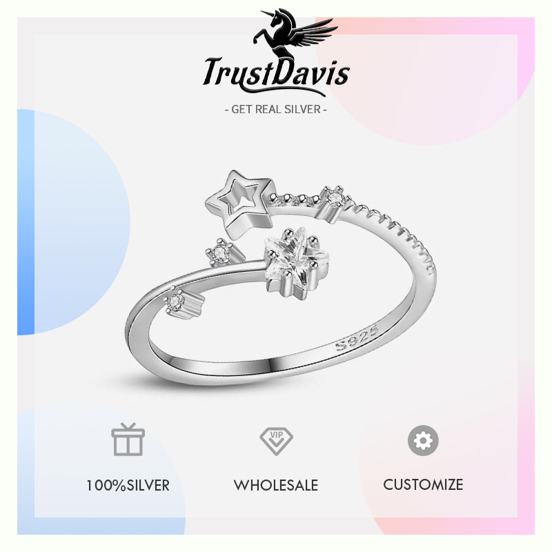 Ring Fashion Sweet Hollow Star CZ Opening Rings L200