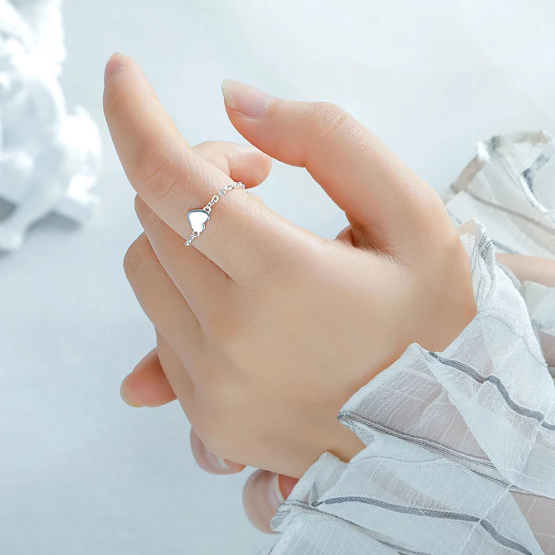 Fashion Romantic Sweet Heart Chain Ring Sizable DA1885