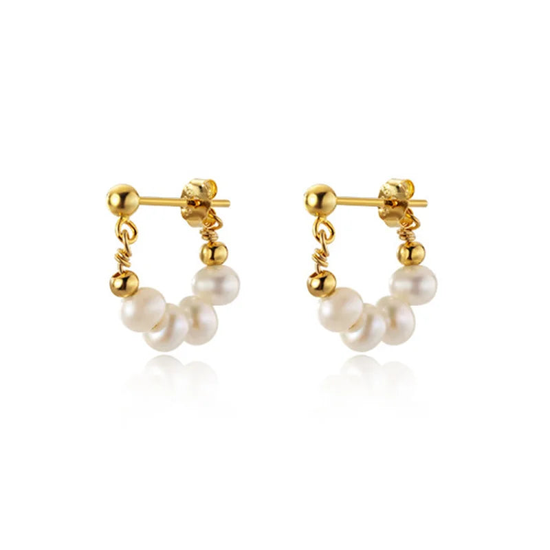 Gold Natural Freshwater Pearl Stud Earrings DA2439