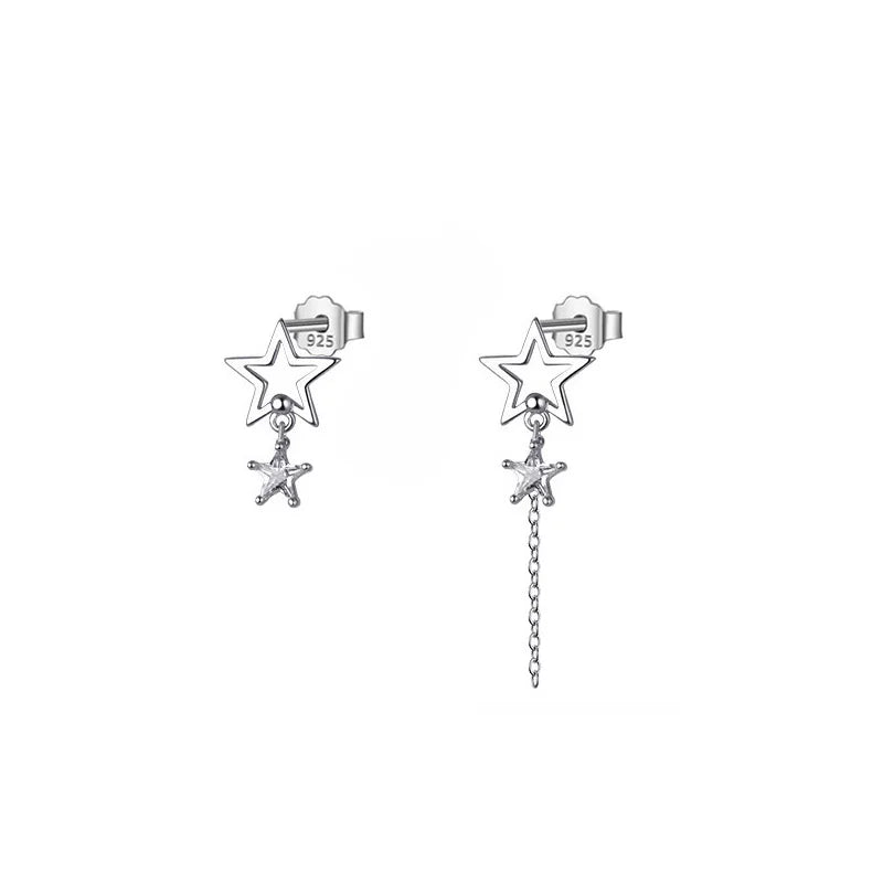 Trustdavis Real 925 Sterling Silver Fashion Sweet Asymmetric Star CZ Dangle Stud Earrings For Women Wedding Party Jewelry DA2685