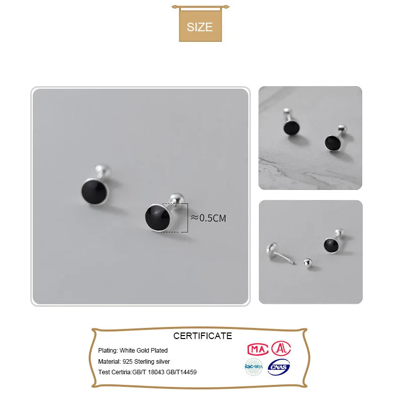 Black Glaze Round Stud Earring DB190