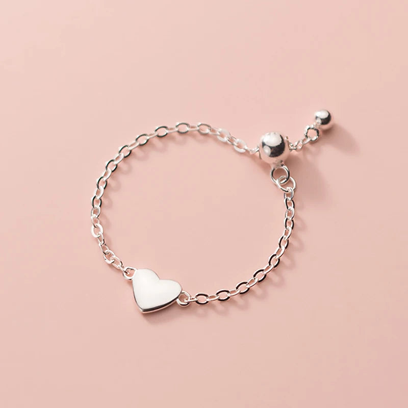 Fashion Romantic Sweet Heart Chain Ring Sizable DA1885