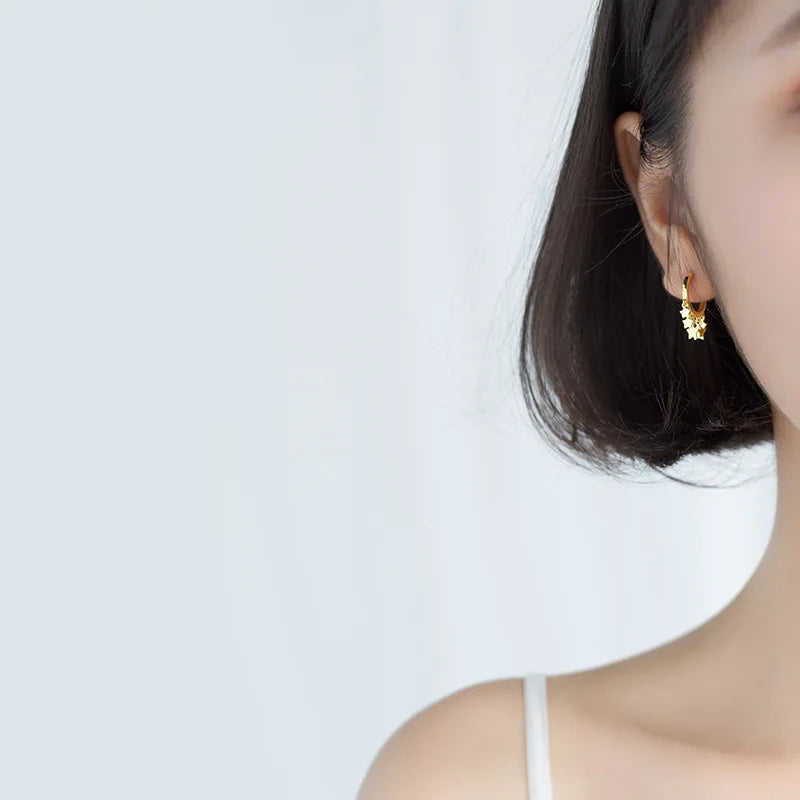 TrustDavis Original 925 Silver Earrings Star Tassel Charm Hoop Earring For Women Wedding 925 Sterling Silver Jewelry Gift DS1104