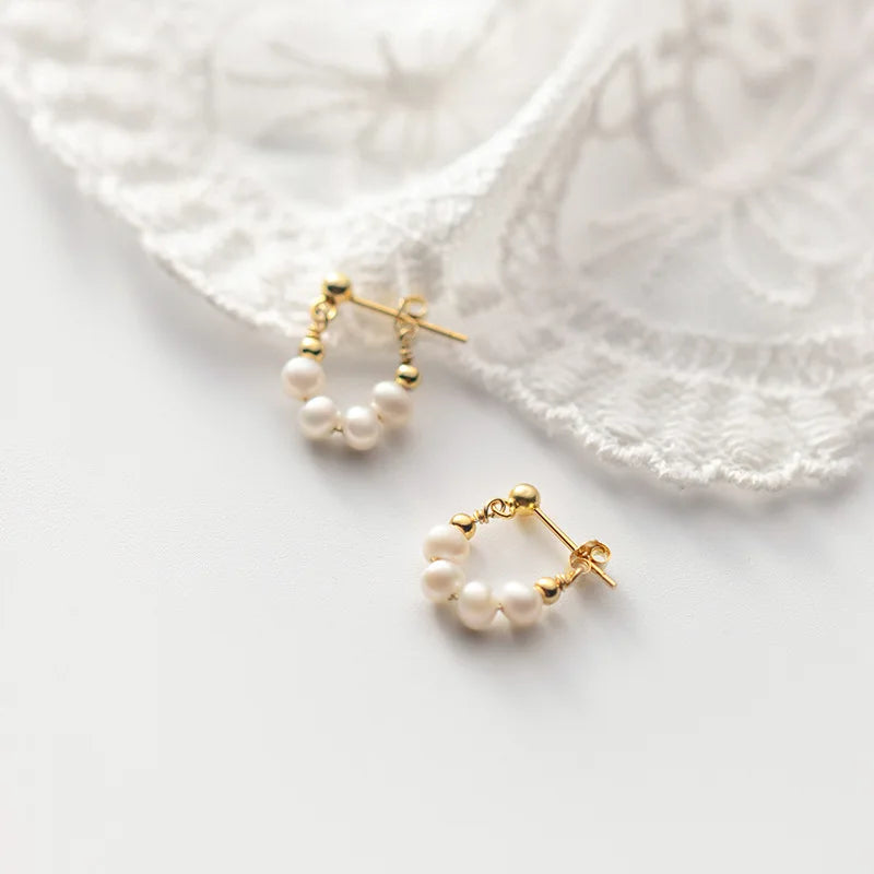 Gold Natural Freshwater Pearl Stud Earrings DA2439