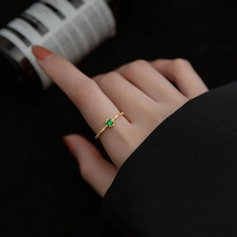 Fashion Sweet Gold Green CZ Opening Ring DA2201