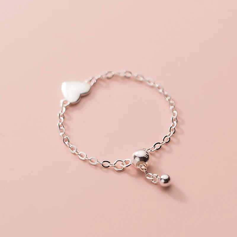 Fashion Romantic Sweet Heart Chain Ring Sizable DA1885