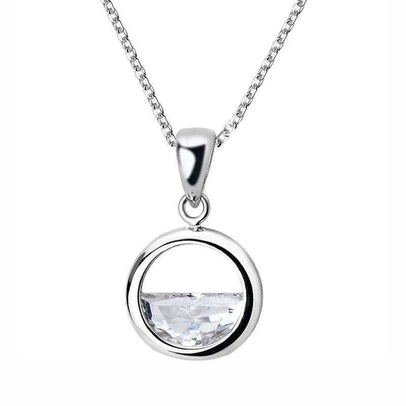 Trustdavis 925 Sterling Silver Hollow Round Crystal Pendant Short Clavicle Chain Necklace For Women Sivler 925 Jewelry DS841