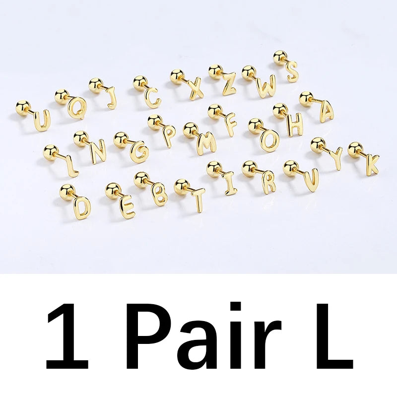 TrustDavis Real 925 Sterling Silver 26 Letter Screw Beads Stud Earring For Women Children Baby Minimalist Fine Jewelry DA2867