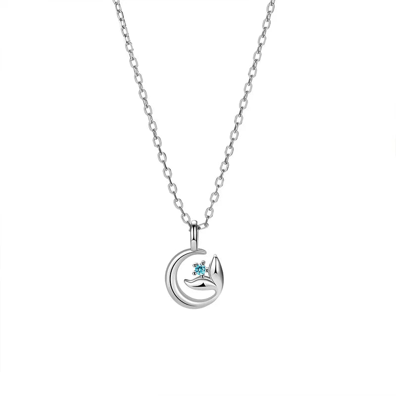 TrustDavis Plata de Ley 925 auténtica moda mujer Simple cola de pez collar de circón azul para mujeres niñas regalo joyería DS4237