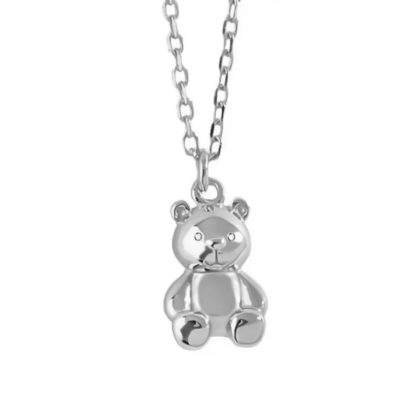 TrustDavis Minimalist S925 Sterling Silver Pendant Necklace For Women Cute Cartoon Bear Neck Chain 925 Necklace Jewelry H00261