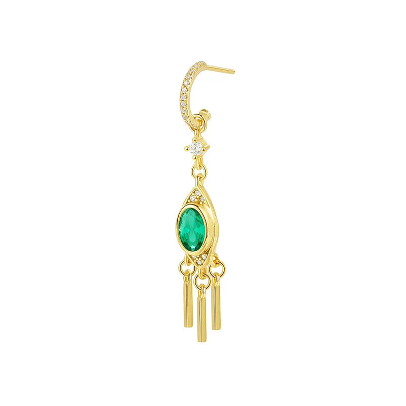 TrustDavis 925 Sterling Silver Women's Single Vintage Triangle Tassel Zirconia Earrings for Women Girls Jewelry Gift DS4331