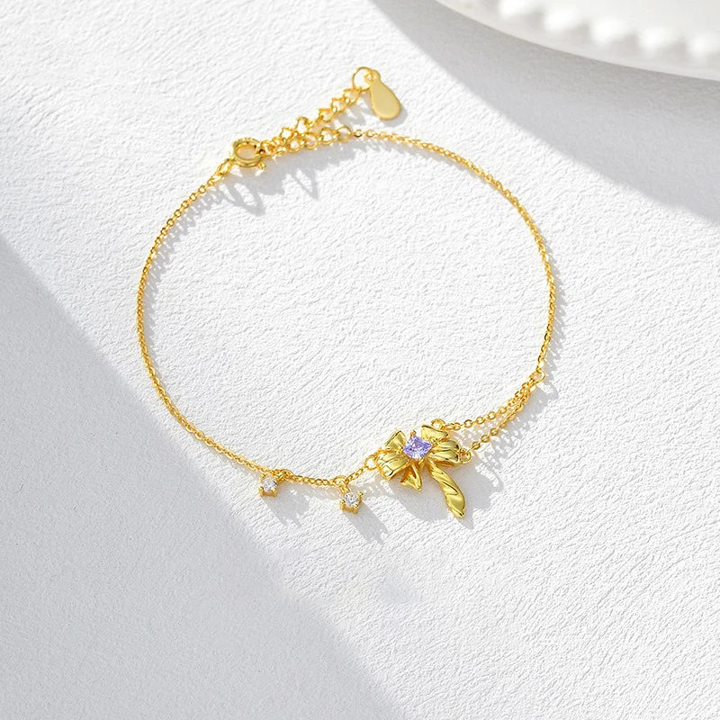 TrustDavis 925 Sterling Silver Women's Fashion Simple Smart Bowknot Zircon Bracelet for Women Girls Jewelry Gift DS4441