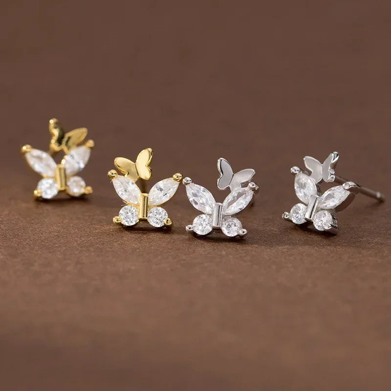 TrustDavis Girls 925 Sterling Silver Trendy Sweet Butterfly Stud Earrings For Women Girls Wedding Party Fine S925 Jewelry DS4259