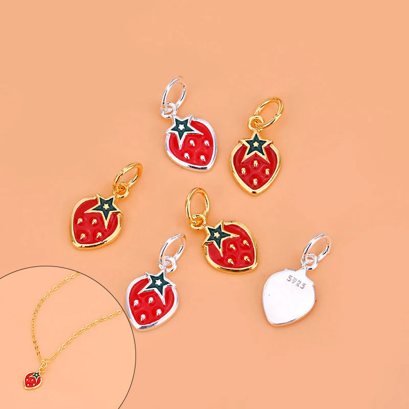 TrustDavis Real 925 Sterling Silver Cute Strawberry Charm Pendant Handmade DIY Accessories Fine Jewelry Wholesale DZ1711