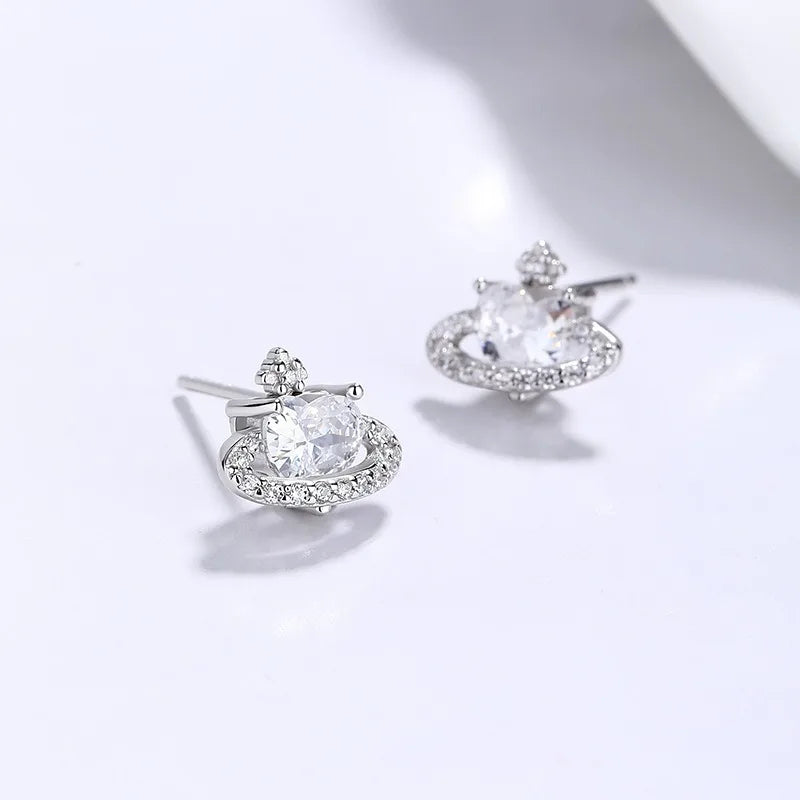 Heart-Shaped Planet Zirconia Stud Earrings DS5009