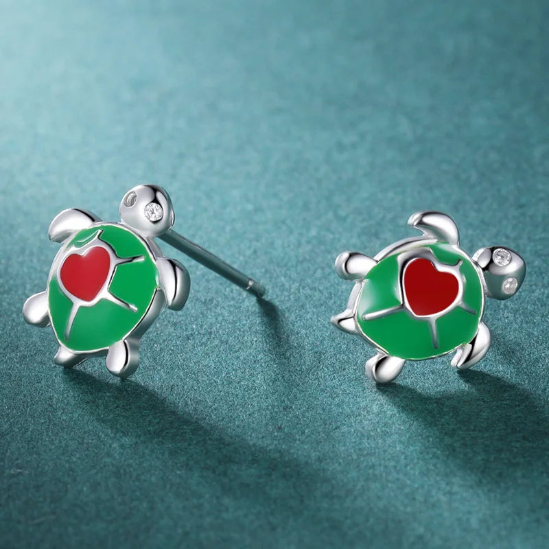 Trustdavis 2023 New 925 Sterling Silver Cute Turtle Stud Earrings Birthday Gift for Daugther Girls Kids Silver Jewelry DK108