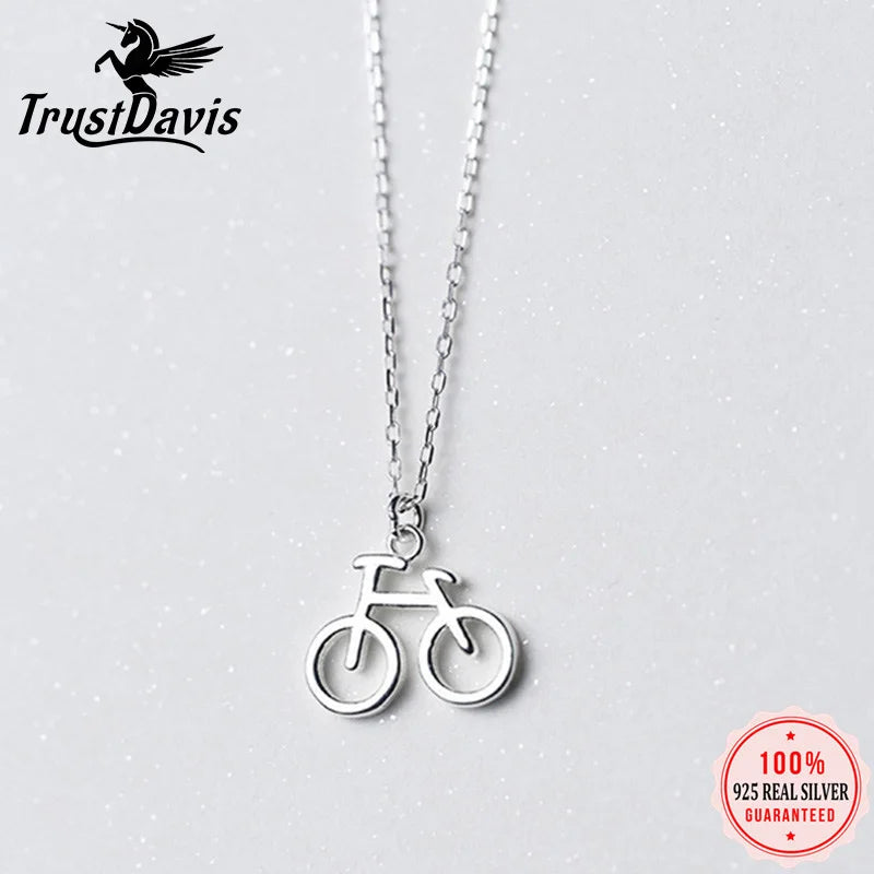 TrustDavis 100% 925 Solid Sterling Silver Jewelry Bicycle Bike Pendant Fashion Necklace Girl Friend Birthday Gift Lady DS1271
