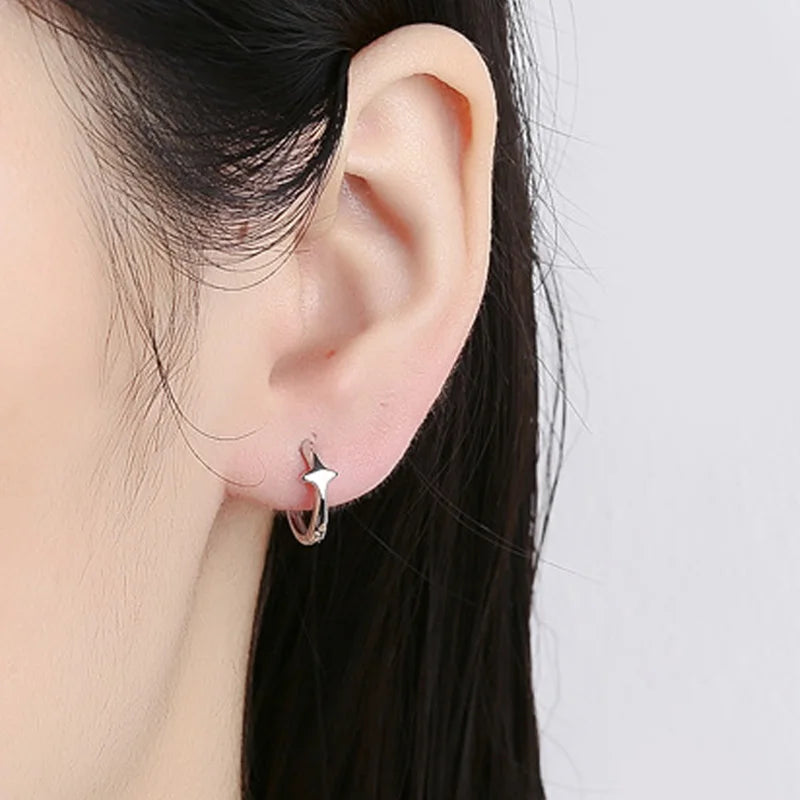 TrustDavis Real 925 Sterling Silver Fashion Simplicity Four Star Hoop Earring for Women Wedding Birthday Fine Jewelry DS4447