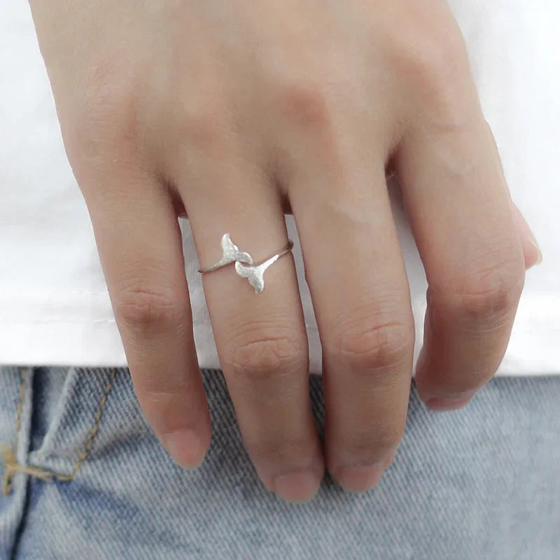 Trustdavis 100% 925 Sterling Silver Sweet Double Mermaid Tail Adjustable Rings For Women Wedding Party S925 Ring Jewelry DS586