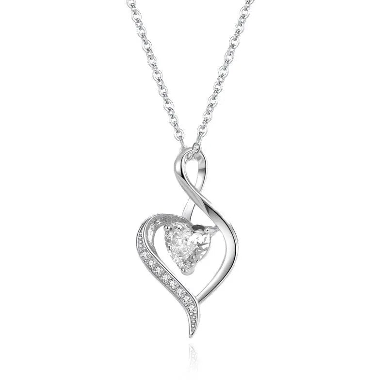 TrustDavis 925 Sterling Silver Women's Heart Shaped with Heart Diamond Necklace for Mother's Day Birthday Gift Jewelry DS4193