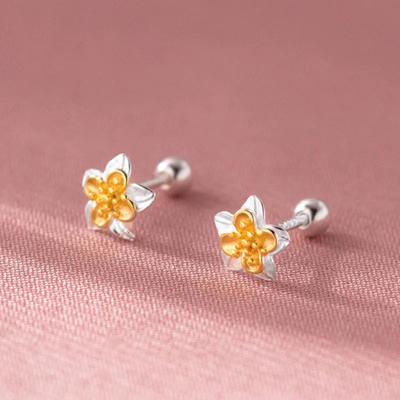 Two-tone Flower Screw Earrings DS4893