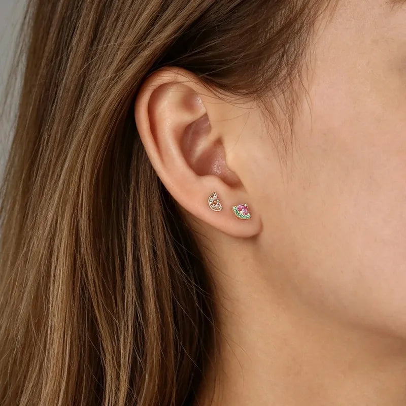 Single Fruit Zircon Screw Earrings for Women Daily Wear Jewelry Gift DS4977