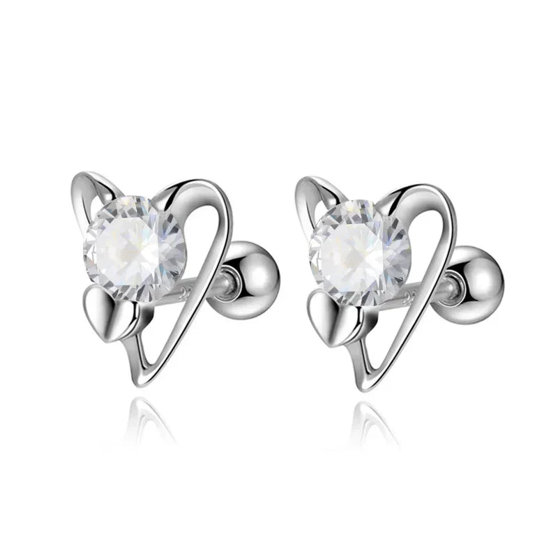 TrustDavis Girls Real 925 Sterling Silver Romantic Heart Screw Stud Earrings Women Daughter Birthday Party Gift Jewelry DS4311