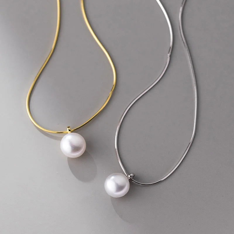 TrustDavis Girls 925 Solid Sterling Silver Necklace Pearl Snake Bone Pendant Lady Girls Birthday Gift Fine S925 Jewelry DS4343