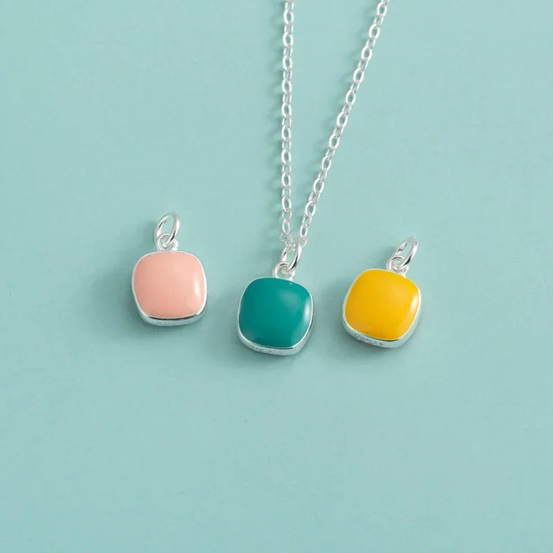 TrustDavis Real 925 Sterling Silver Cute Colored Square Pendant Bracelet Marking Lanyard Buckle DIY Accessories Jewelry DZ1231