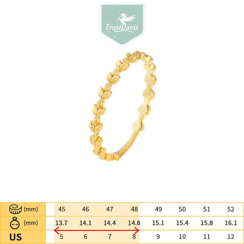 TrustDavis 925 Sterling Silver Fashionable and Luxurious Leaf Ring for Trend Women Party Ring Jewelry DS4762