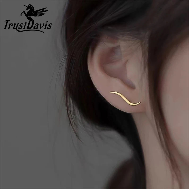 TrustDavis Real 925 Sterling Silver Minimalist Trendy Silver Line Earrings for Women Wedding Minimalist Fine Jewelry DS4655