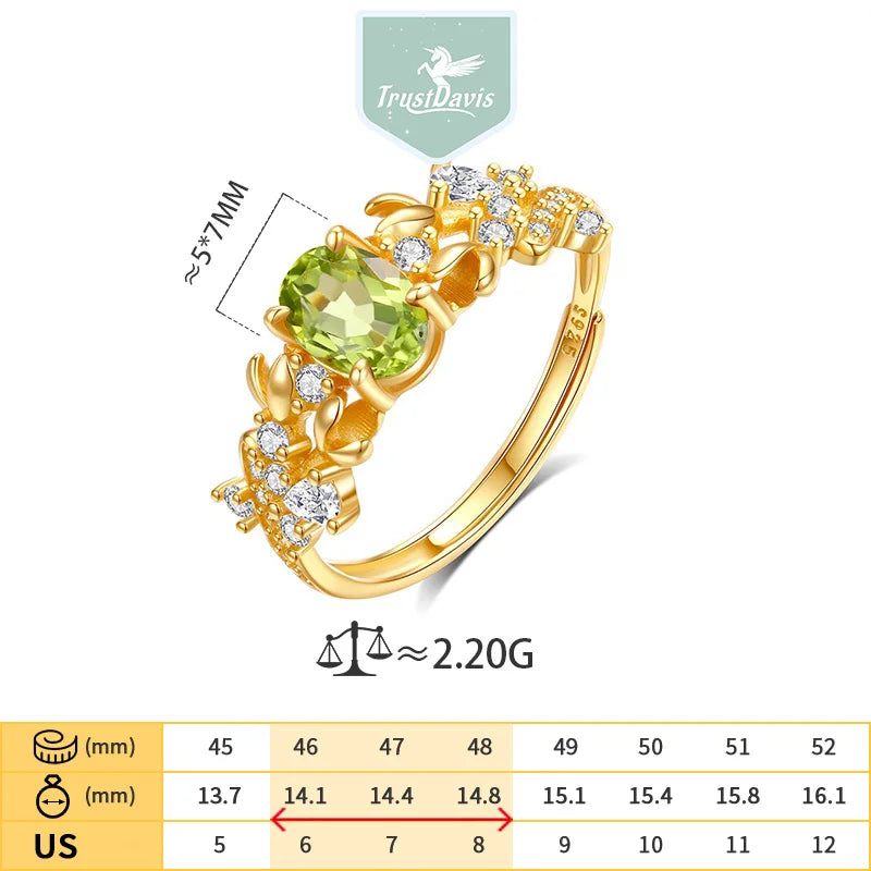 TrustDavis 925 Sterling Silver Women's Fashion Sweet Bauhinia Natural Crystal Stone Ring for Women Girls Jewelry Gift DS4421