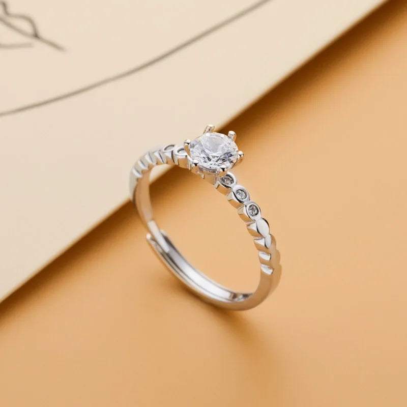 TrustDavis Real 925 Sterling Silver Shiny Zircon Adjustable Rings For Women Wedding Anniversary Gift Fine Fashion Jewelry DF047