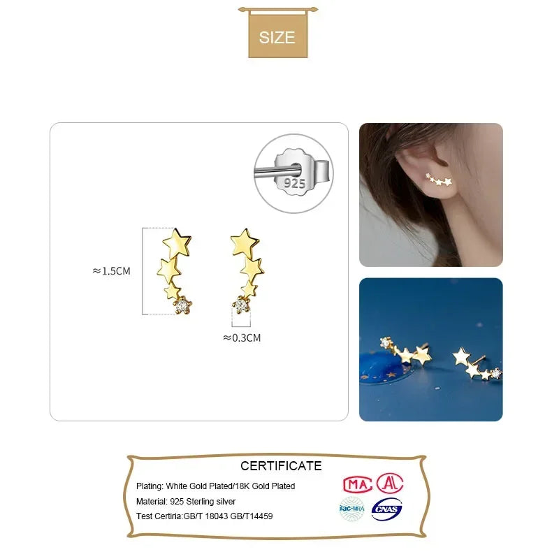 TrustDavis Real 925 Sterling Silver Fashion Sweet Star Dazzling CZ Stud Earrings For Women Wedding Minimalist Jewelry DB944