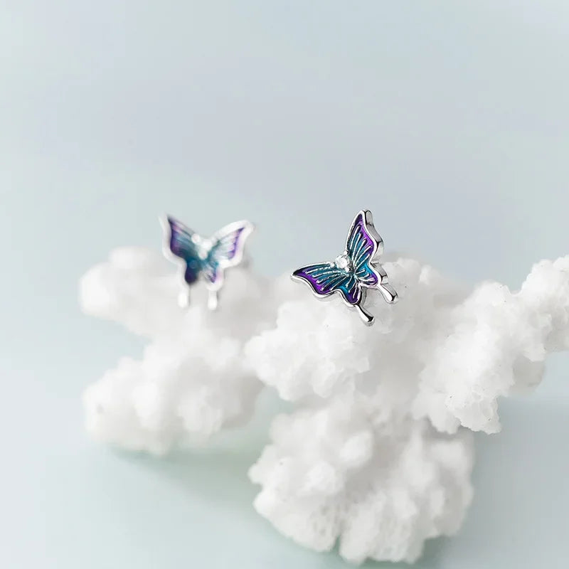 Real 925 Sterling Silver Kids Glaze Insect Butterfly Screw Earrings DG0195
