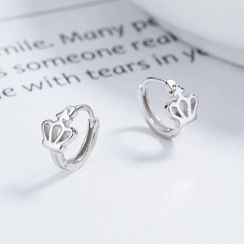 TrustDavis Real 925 Sterling Silver Fashion Temperament Crown Hoop Earrings for Women Wedding Birthday Fine Jewelry DZ1709