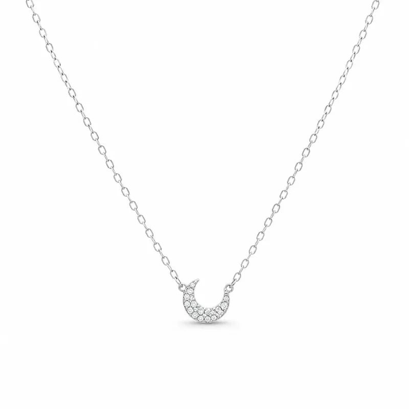 Silver Moon Zircon Pendant Necklace for Women DS4974