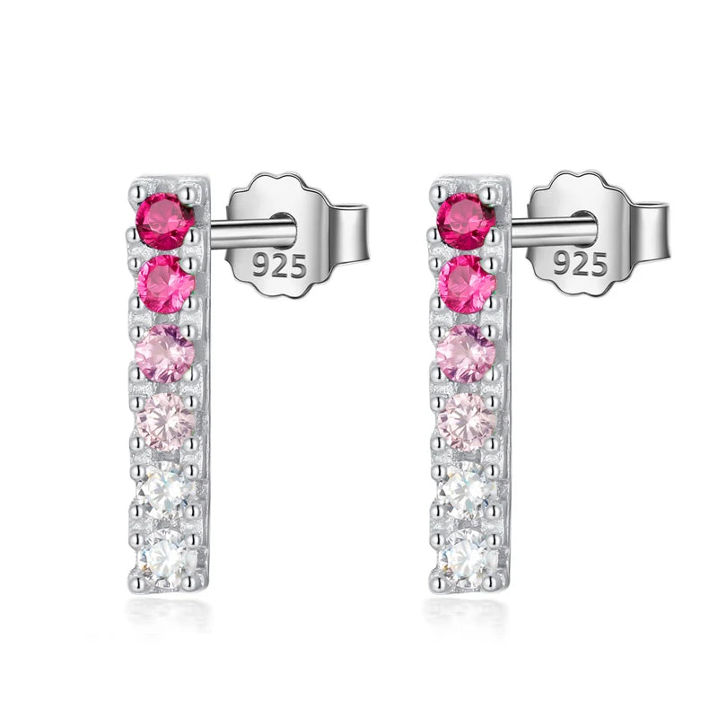 Trusta Genuine Fashion 925 Sterling Silver Sweet Cute Dazzling Pink Blue CZ Stick Stud Earrings For Women Girl Teens Lady DA555