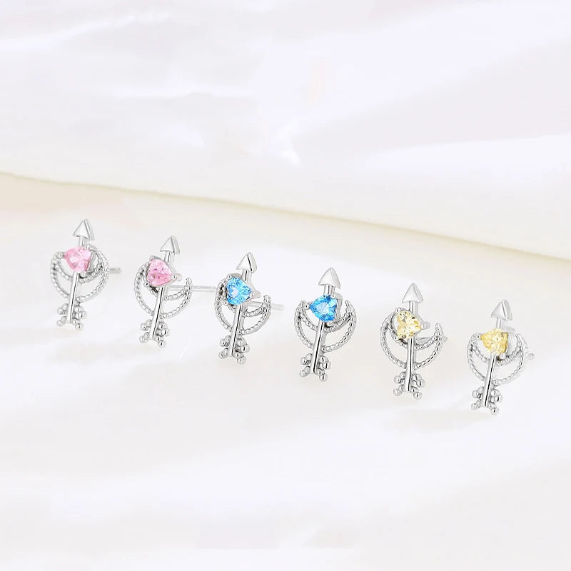 Trustdavis Real 925 Sterling Silver Sweet Heart Moon Zircon Stud Earrings for Women Wedding Party Fine S925 Jewelry DA3219