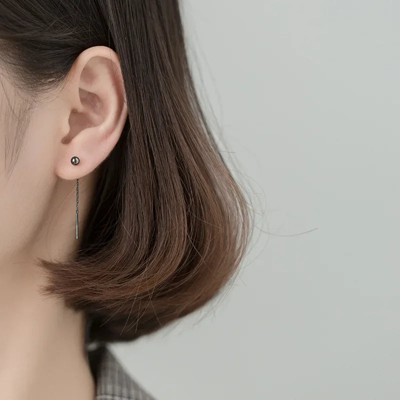 Trusta minimalist 925 Sterling Silver Stud Earring Little Bead Linked 4cm Stick For Women Creative Fashion Silver Jewelry DA866