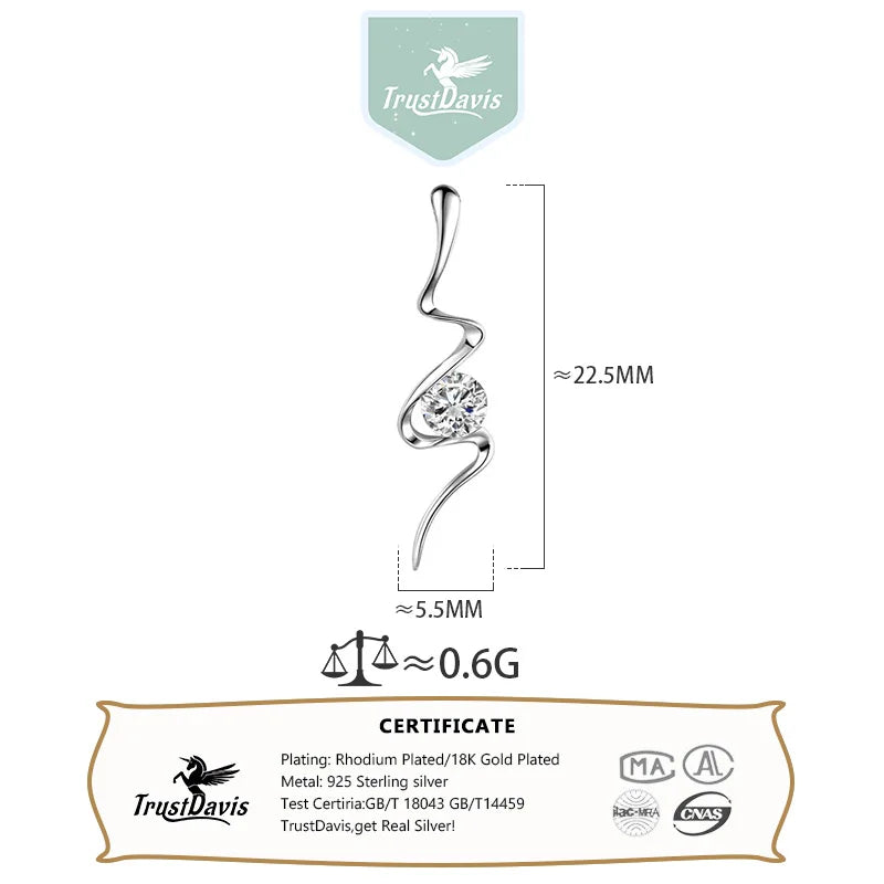 TrustDavis Real 925 Sterling Silver Personality Fashion Lightning CZ Charm Pendant Handmade DIY Accessories Fine Jewelry HY199