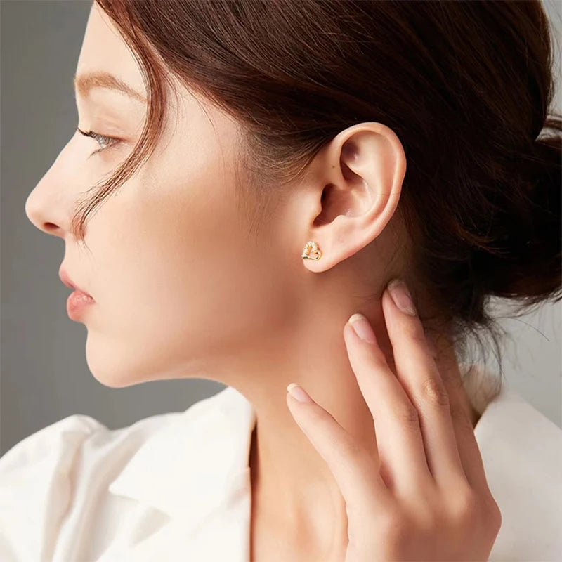 Hollowed Heart-shaped Zircon Stud Earrings DS4845