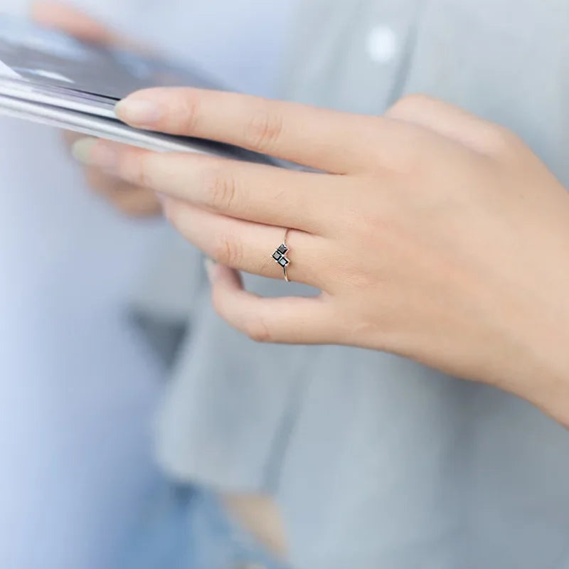 Trustdavis 925 Sterling Silver High Quality Heart Black White CZ Opening Ring Sizable For Women Girl Wife Birthday Present DS927