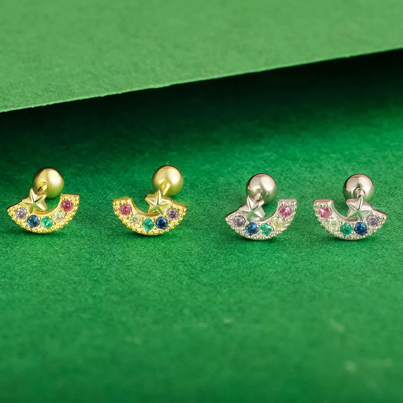 Trustdavis Real 925 Sterling Silver Colored Zircon Star Stud Earrings Women Mum Daughter Birthday Party Gift Jewelry DS4383