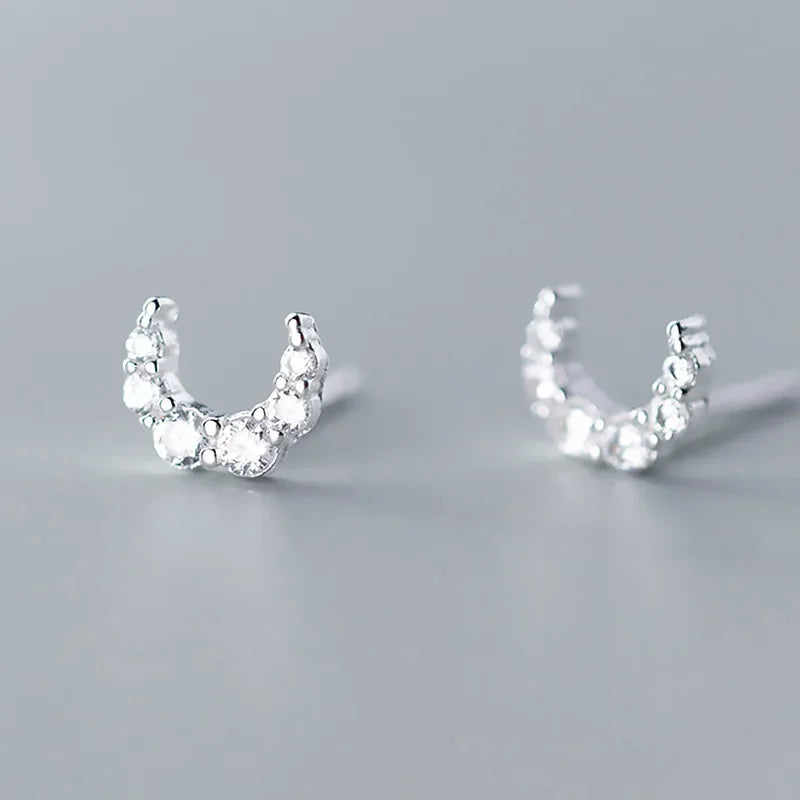TrustDavis Real 925 Sterling Silver Fashion Sweet Mini Moon CZ Charm Stud Earrings For Women Wedding Party Fine Jewelry DA1531